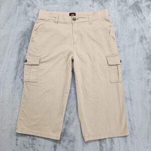 Lee Pants Womens M Tan Relaxed Fit Cargo Utility Capri Trouser Comfort Waistband